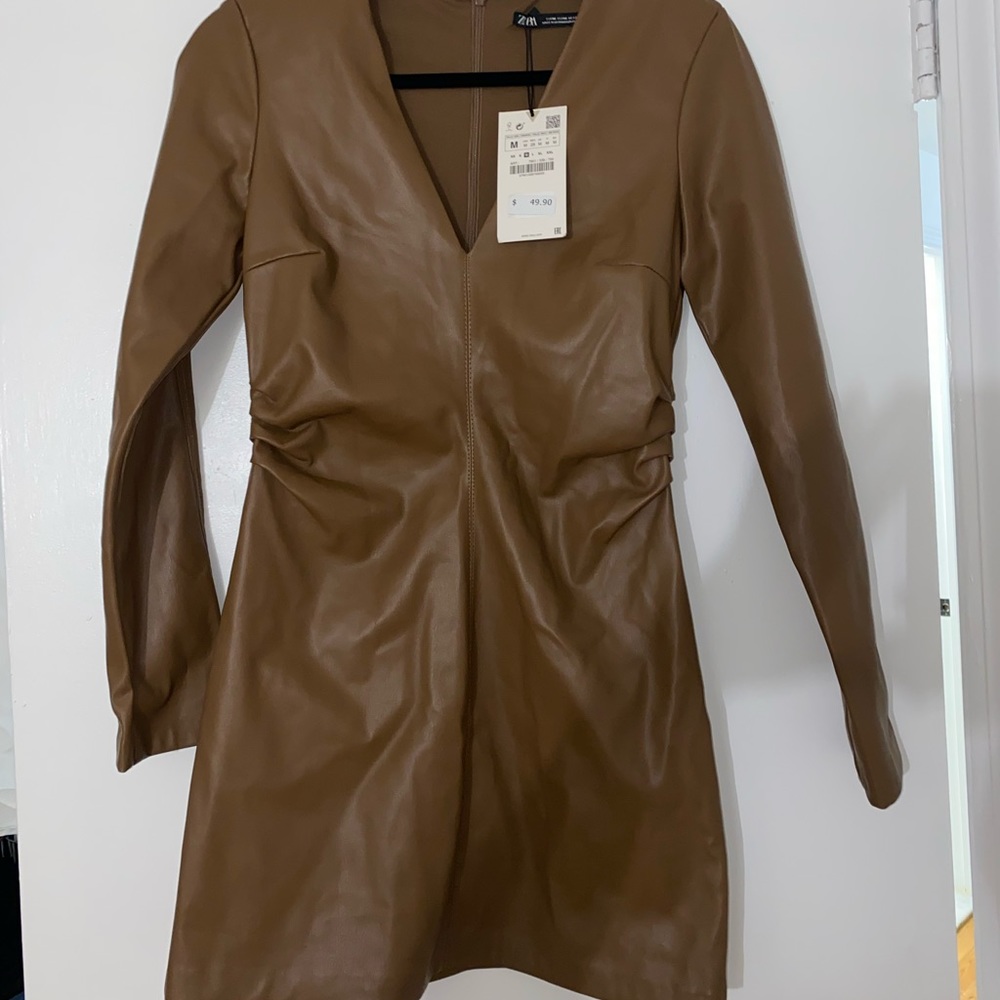 Brown Leather Zara Mini Dress